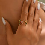 Adjustable Gold-tone Rose Enamel Fashion Ring