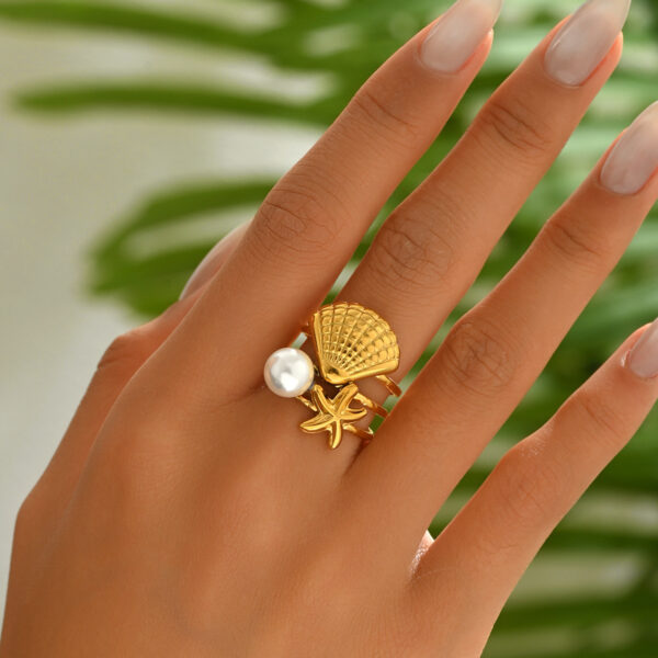 adjustable_gold-toned_ring_with_pearl,_shell,_starfish_image_1
