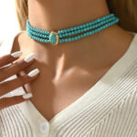 Alloy Multi-layer Beaded Necklace with Turquoise Stone Choker