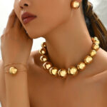 Alloy Round Ball Geometric Jewelry Set (Earrings, Necklace, Bracelet)