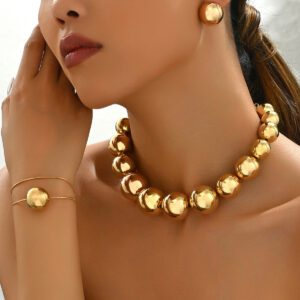 Alloy Round Ball Geometric Jewelry Set (Earrings, Necklace, Bracelet)