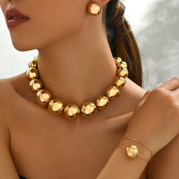 Alloy Round Ball Geometric Jewelry Set (Earrings, Necklace, Bracelet) - Image 2
