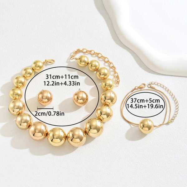 Alloy Round Ball Geometric Jewelry Set (Earrings, Necklace, Bracelet) - Image 4
