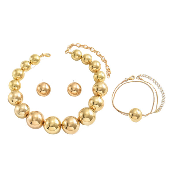 Alloy Round Ball Geometric Jewelry Set (Earrings, Necklace, Bracelet) - Image 5