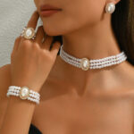 Classic Gold Tone Alloy Pearl & Rhinestone Jewelry Set