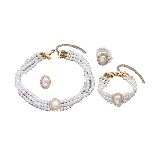 Classic Gold Tone Alloy Pearl & Rhinestone Jewelry Set - Image 5