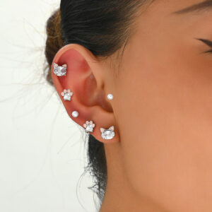 Copper Earrings Set with Cat, Paw & Stone Inlay