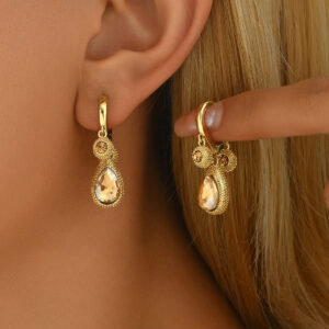 Copper Earrings with Water Drop Stone - Geometric