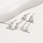 Copper Stud Earrings Set with Inlaid Stones, Flower & Cherry Designs