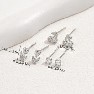 Copper Stud Earrings Set with Inlaid Stones, Flower & Cherry Designs