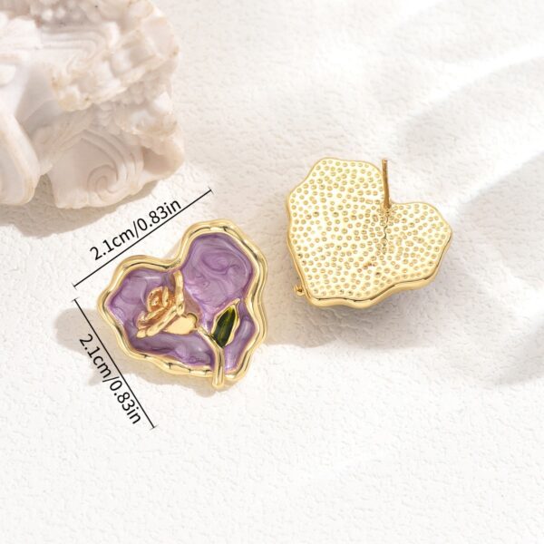 Copper Tone Heart Rose Enamel Earrings - Image 4
