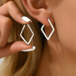 Copper Zircon Geometric Stud Earrings Korean Style