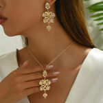 Elegant Gold-Tone Floral Copper Jewelry Set