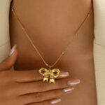 Elegant Gold Tone Copper Bow Necklace 41-50cm