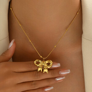 Elegant Gold Tone Copper Bow Necklace 41-50cm