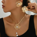 Flower Jewelry Set in Copper with Pearl Detail
