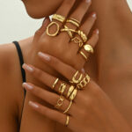 Geometric Rings Set in Gold-tone Zinc Alloy