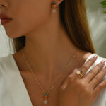 Gold-Plated Copper Jewelry Set with Faux Stone & Cloud Motif