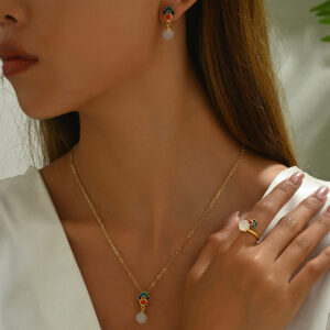 Gold-Plated Copper Jewelry Set with Faux Stone & Cloud Motif