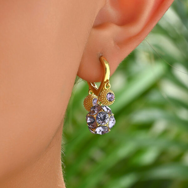 Gold-Tone Copper Geometric Earrings with Purple Stones - Image 2