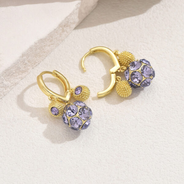 Gold-Tone Copper Geometric Earrings with Purple Stones - Image 3