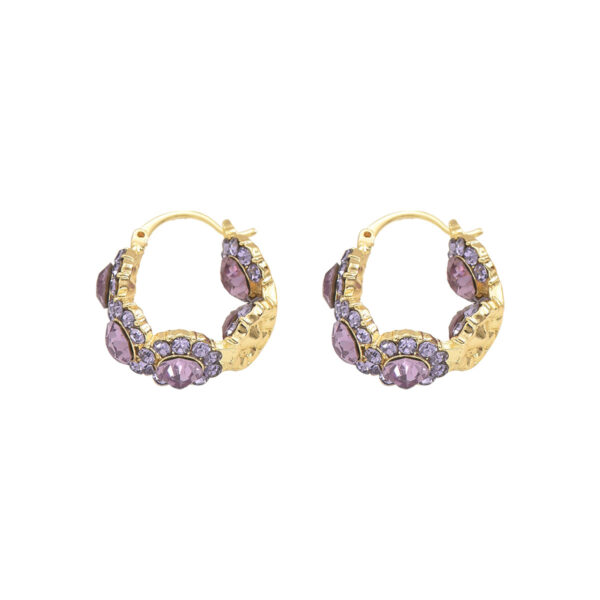 Gold-Tone Copper Geometric Hoop Earrings with Purple Stones - Image 5