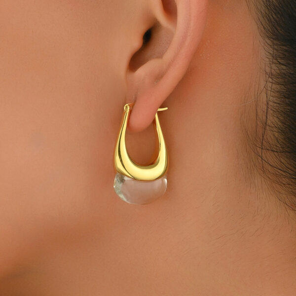 Gold-tone Copper Geometric Inlaid Stone Earrings - Image 2