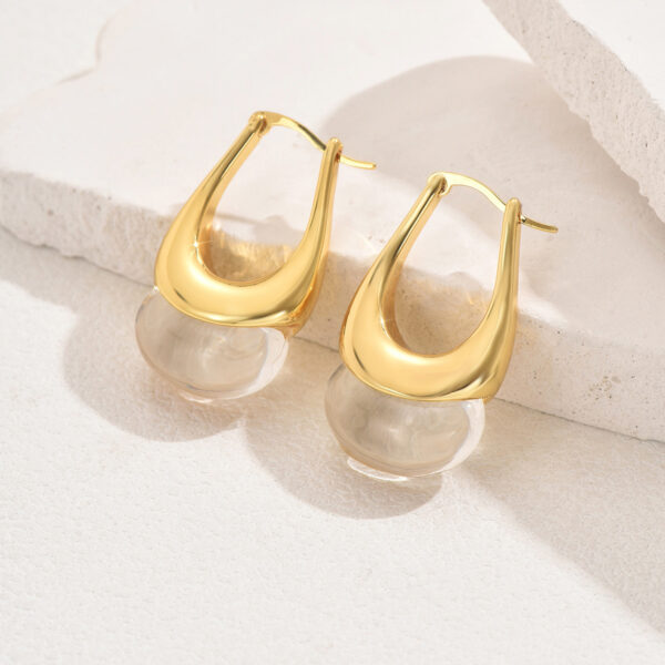 Gold-tone Copper Geometric Inlaid Stone Earrings - Image 3