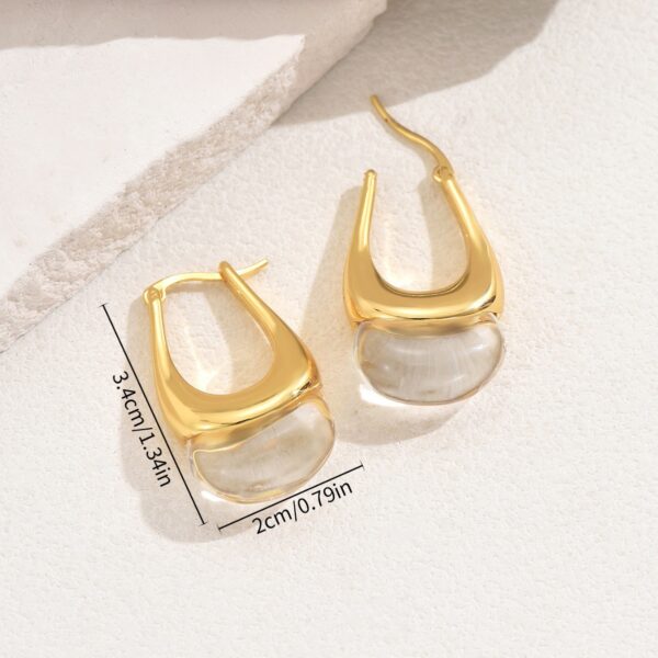 Gold-tone Copper Geometric Inlaid Stone Earrings - Image 4