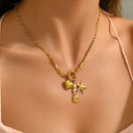 Gold-Tone Copper Necklace with Pearl & Sea Charms 41-50cm