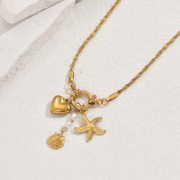 Gold-Tone Copper Necklace with Pearl & Sea Charms 41-50cm - Image 3