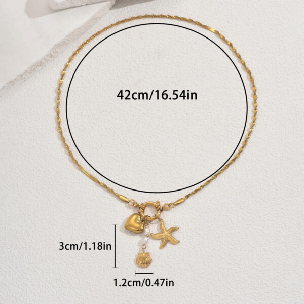 Gold-Tone Copper Necklace with Pearl & Sea Charms 41-50cm - Image 4