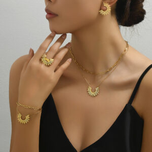Gold-Tone Copper Sunburst Jewelry Set