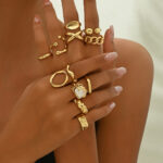 Gold-Tone Geometric Abstract Adjustable Ring Set