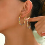 Gold-Tone Hoop Earrings with Pink Stones