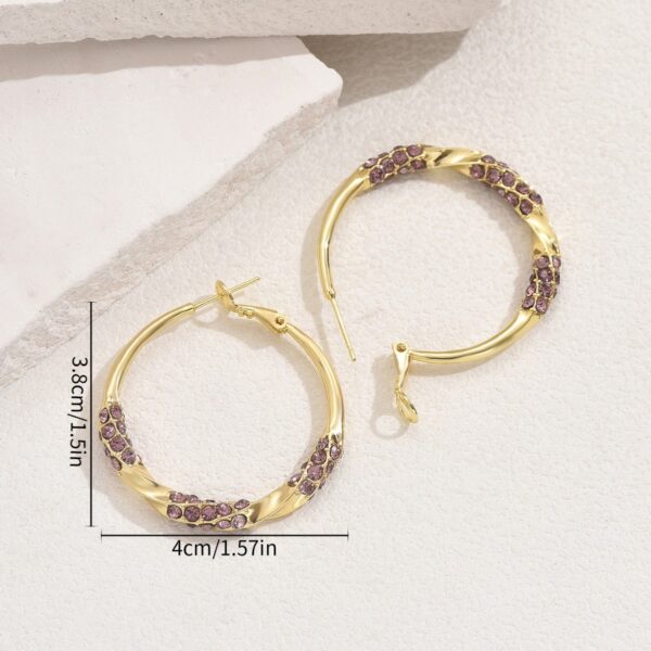 Gold-Tone Hoop Earrings with Pink Stones - Image 4