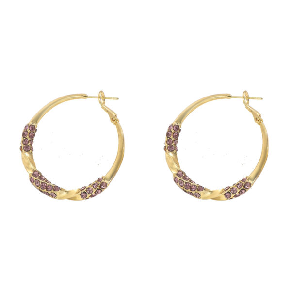 Gold-Tone Hoop Earrings with Pink Stones - Image 5