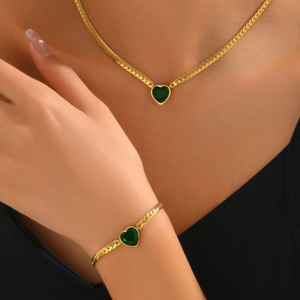 gold_tone_copper_heart_green_stone_set_image_1