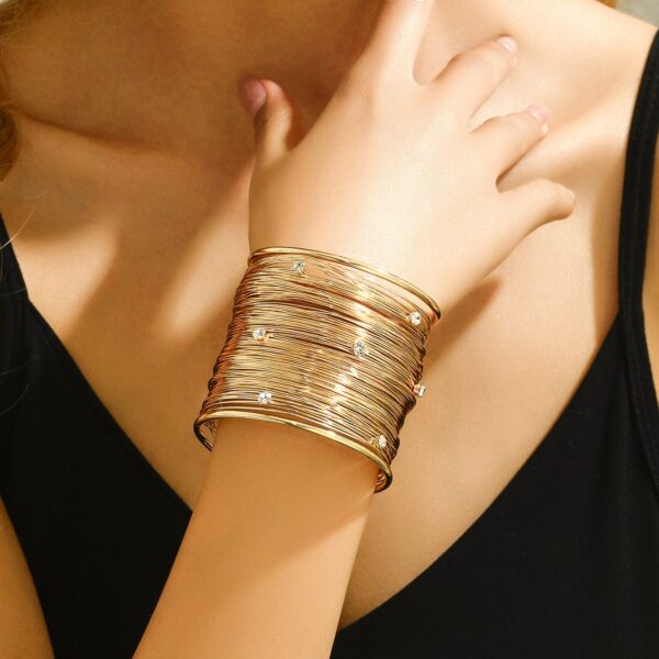 Gold Tone Inlaid Stone Trendy Cuff Bracelet - Image 2
