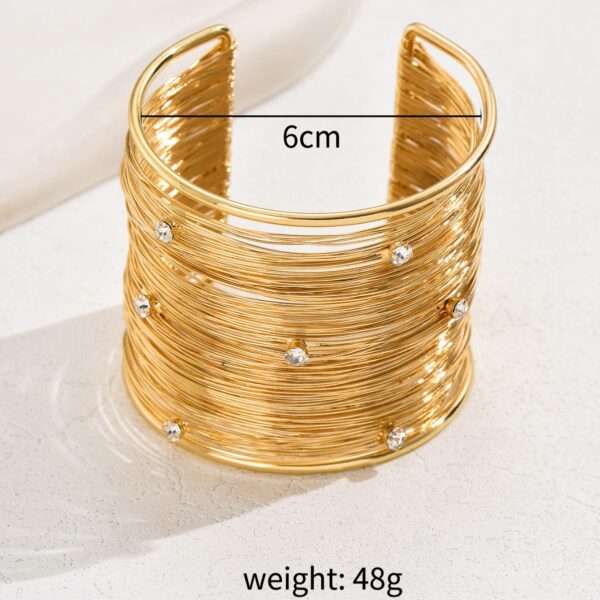 Gold Tone Inlaid Stone Trendy Cuff Bracelet - Image 4