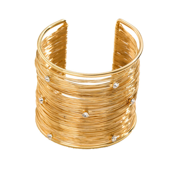 Gold Tone Inlaid Stone Trendy Cuff Bracelet - Image 5
