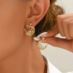 Gold Tone Moon Star Zircon Earrings