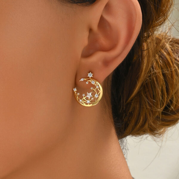 Gold Tone Moon Star Zircon Earrings - Image 2