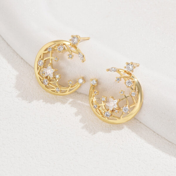 Gold Tone Moon Star Zircon Earrings - Image 3