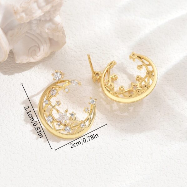 Gold Tone Moon Star Zircon Earrings - Image 4