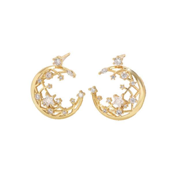 Gold Tone Moon Star Zircon Earrings - Image 5