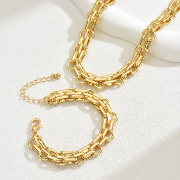 Gold Tone Thick Link Chain Necklace Bracelet Set for Women - Image 3