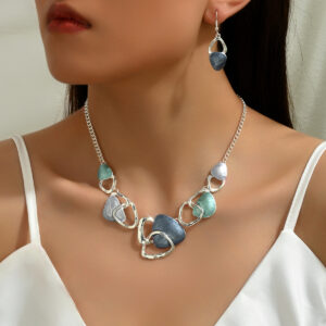 Metal Alloy Drip Oil Necklace & Earrings Set