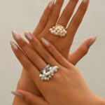 Metallic Tone Zinc Alloy Faux Pearl Cluster Ring