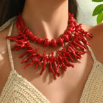 Necklace in Resin with Coral Design Bohemian Fashion 41-50cm